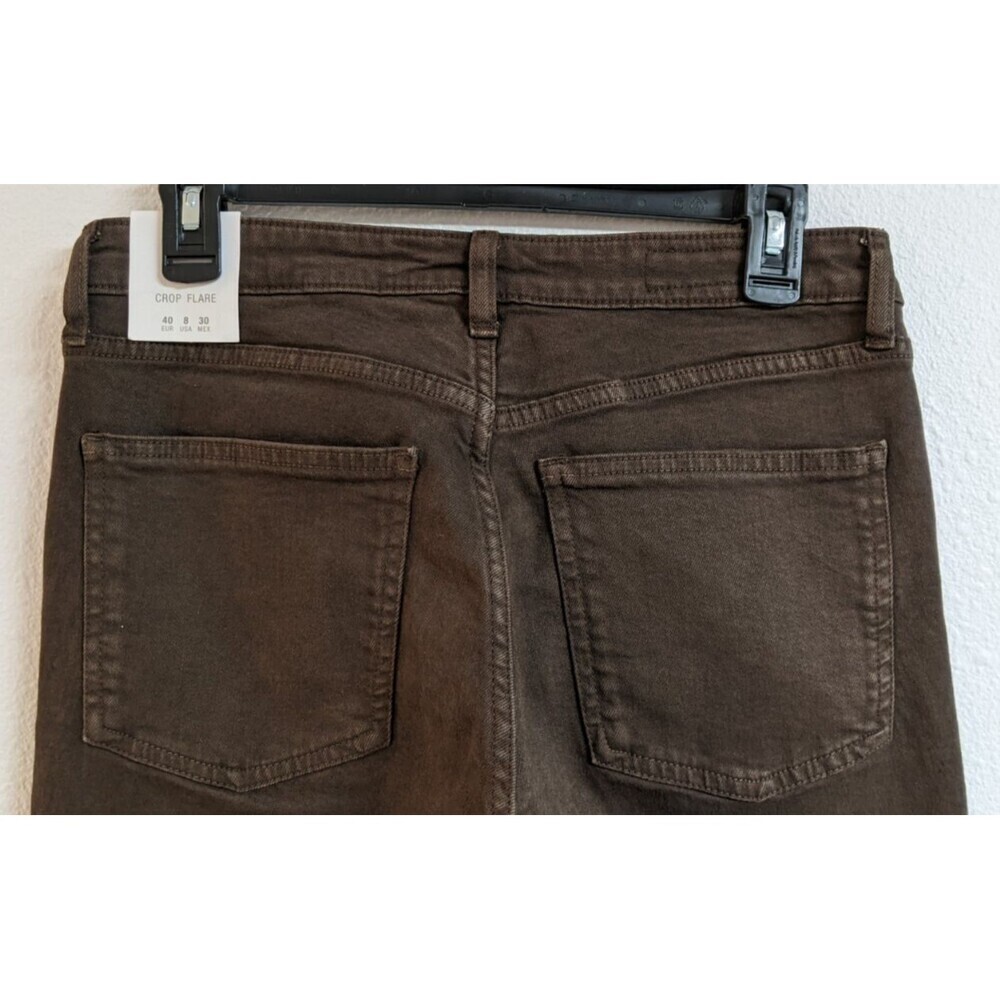 NWT~ZARA Chocolate Brown High-Rise Cropped Flare Stretch Denim Jeans 40/8 - Picture 5 of 11